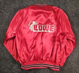 Pla-Jac Lowe Boats Mens L Bomber Jacket Red Satin Vintage 80s USA